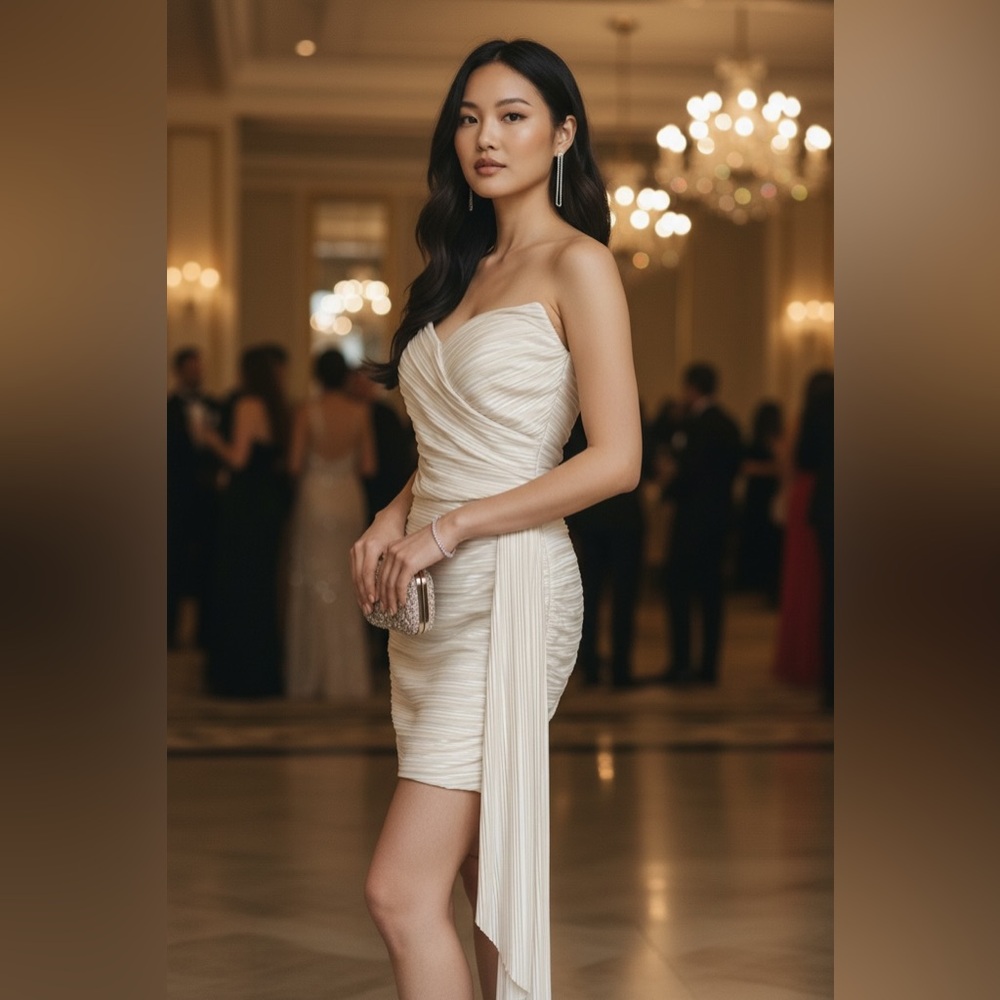 Chic Strapless Cream Dress